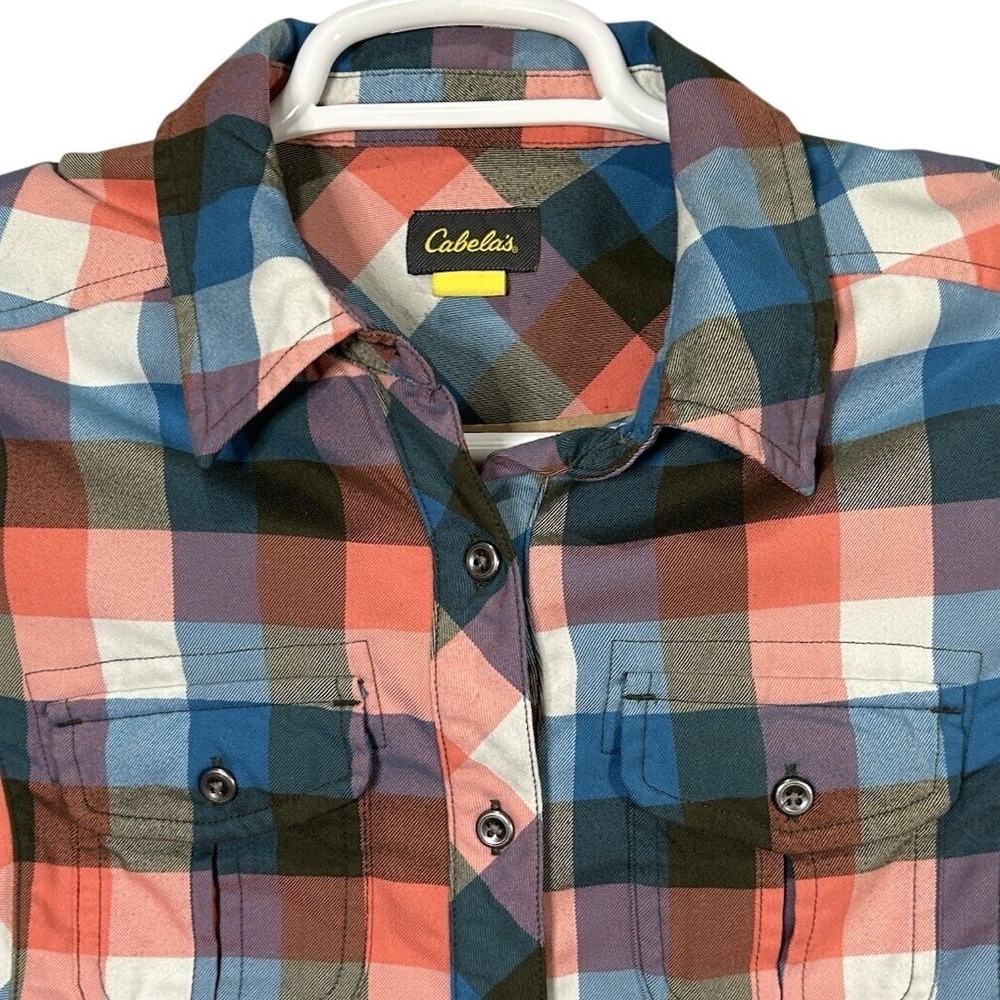 Cabelas Shirt Womens Small Long‎ Sleeve Pockets Button Flannel Plaid Casual Red